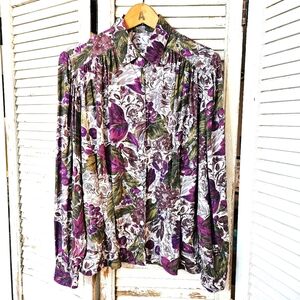 Vintage 80s Floral Print Nipped Waist Blouse Small/Medium